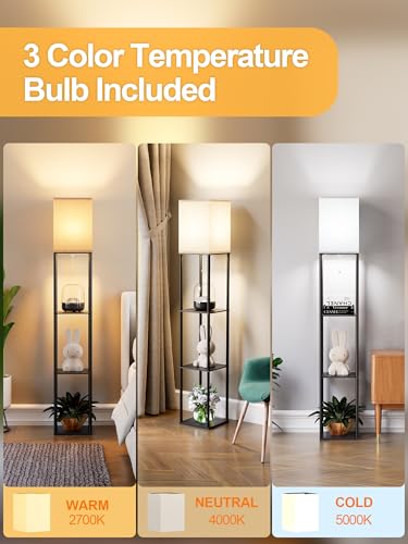 Modern Floor Lamp with Shelves for Living Room, Shelf Floor Set