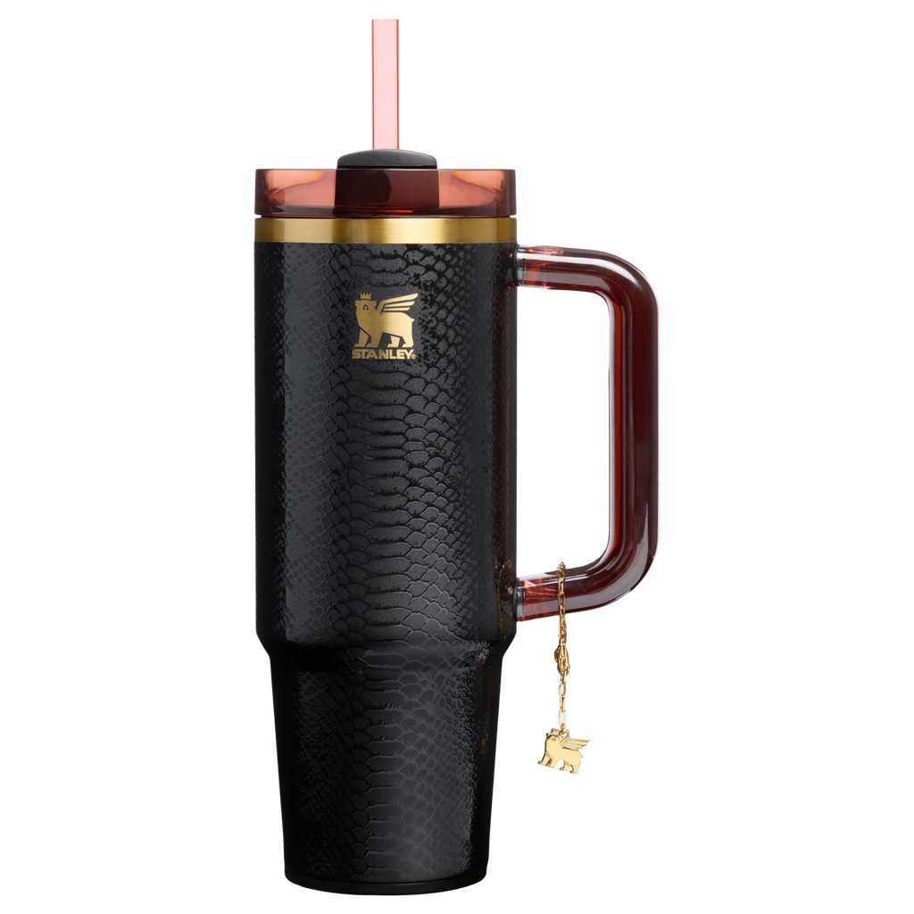 Car-Cup Friendly The Quencher Luxe H2.0 Flowstate Tumbler D171F - Premium Stainless Steel Straw Cup for All-Day Hydration - Black Snakeskin
