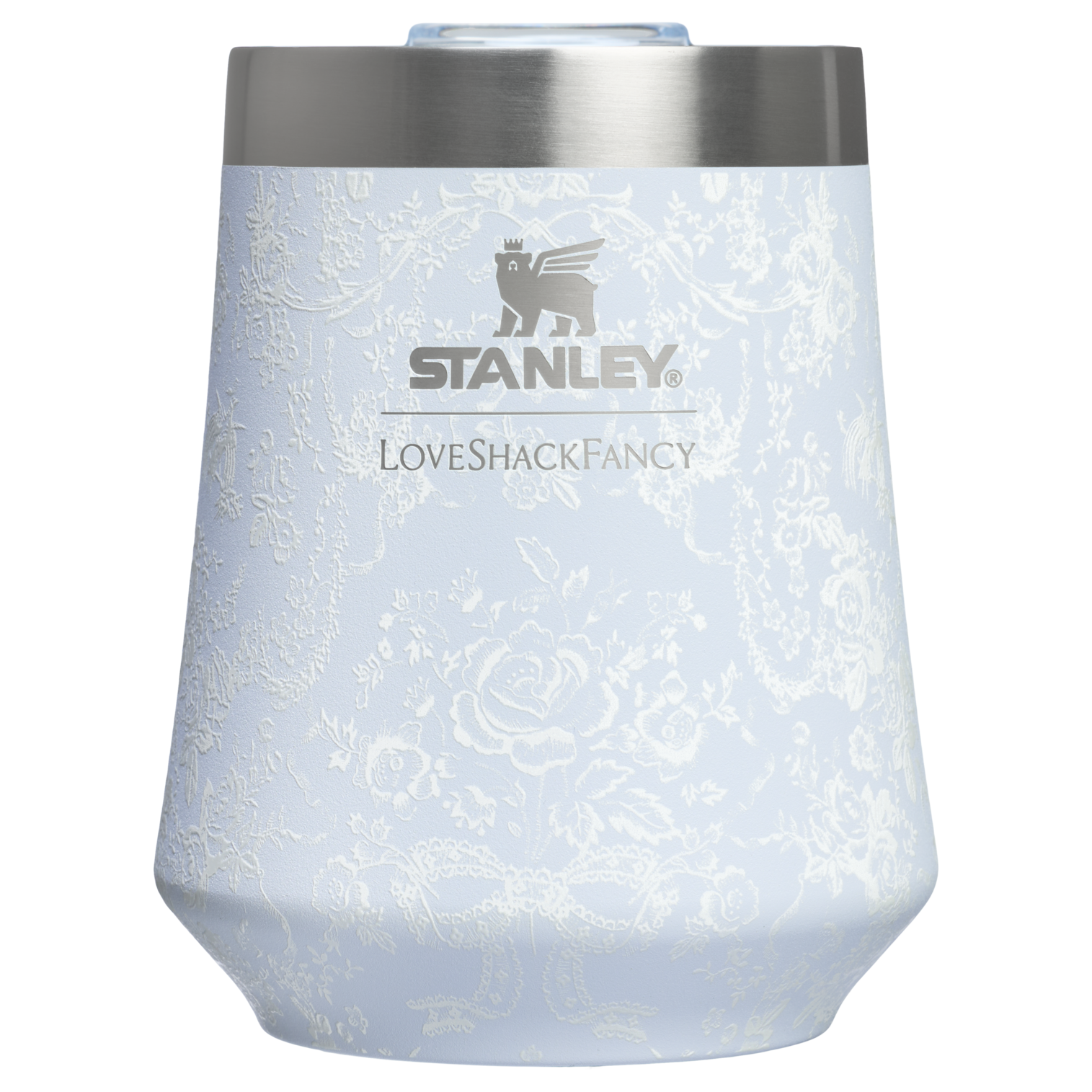 Flavor-Preserving Stanley 1913 x LoveShackFancy Holiday Reserve Wine Tumbler D367F - Elegant Stemless Vacuum Insulated Wine Tumbler - Toscana Toile Alpine Blue