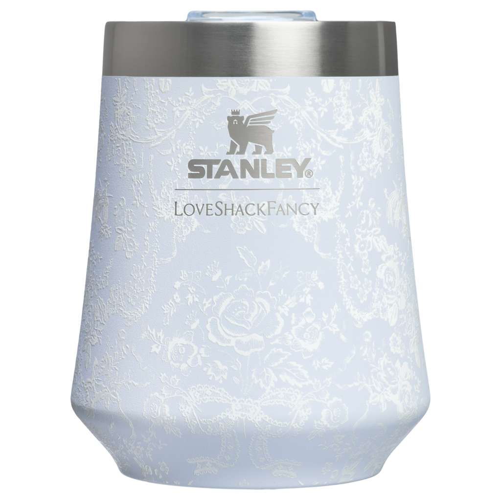 Shatterproof Luxury Stanley 1913 x LoveShackFancy Holiday Reserve Wine Tumbler D204X - Elegant Stemless Vacuum Insulated Wine Tumbler - Toscana Toile Alpine Blue