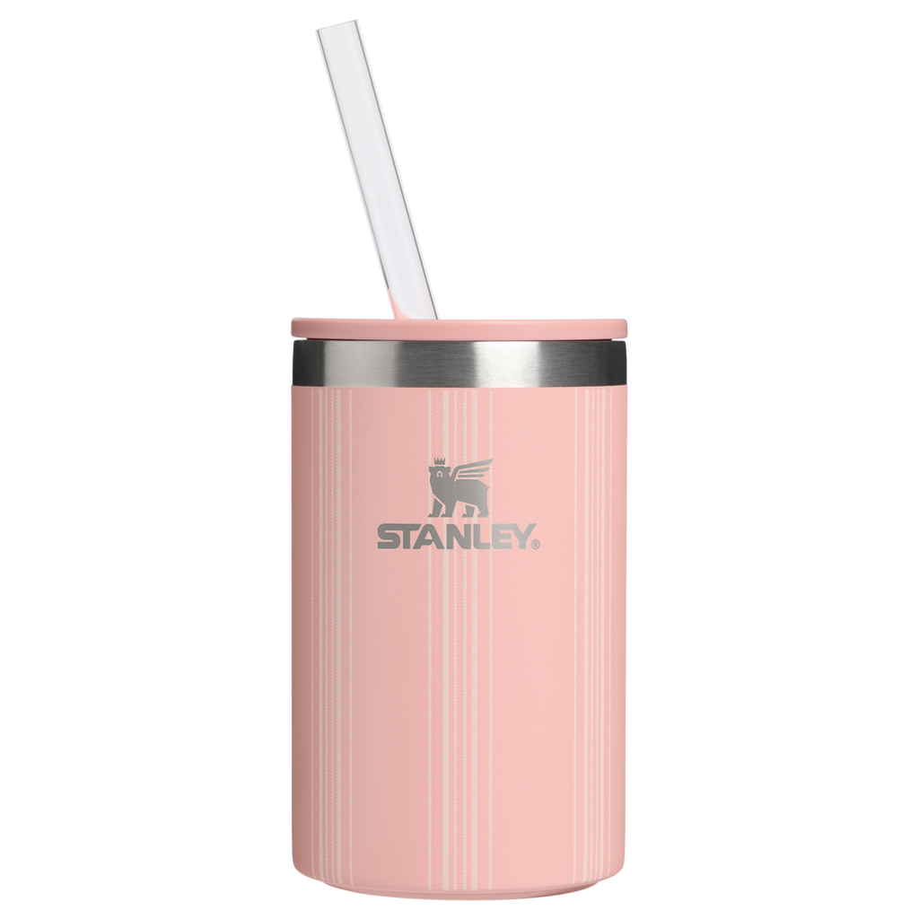 Portable Mini The Everyday Can Cooler Cup D353P - Heavy-Duty Ice-Retention Food & Beverage Carrier - Peach Rose Picnic Stripe