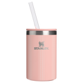 Portable Mini The Everyday Can Cooler Cup D353P - Heavy-Duty Ice-Retention Food & Beverage Carrier - Peach Rose Picnic Stripe