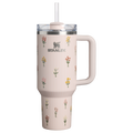 Splash-Resistant FlowState The Quencher H2.0 Flowstate Tumbler D362R - Premium Stainless Steel Straw Cup for All-Day Hydration - Rose Quartz Bouquets