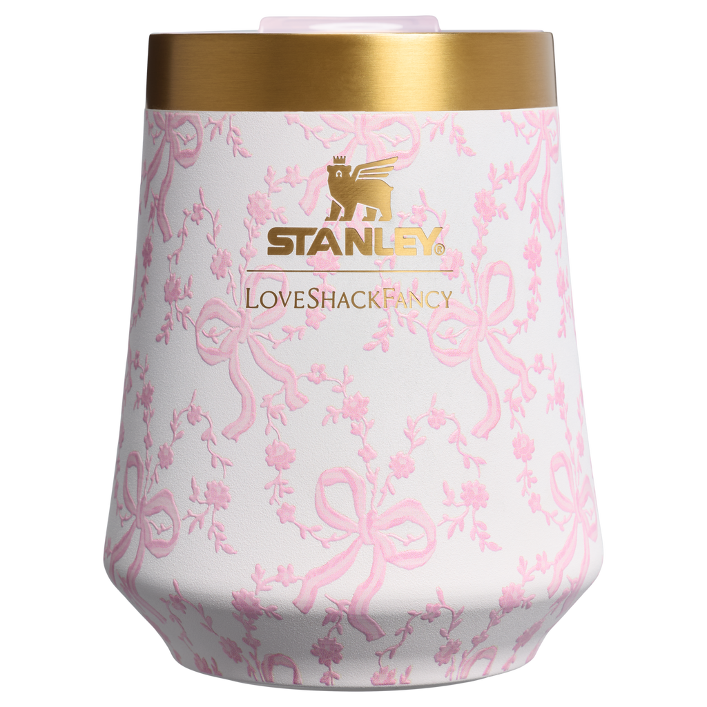 Shatterproof Luxury Stanley 1913 x LoveShackFancy Holiday Reserve Wine Tumbler D204X - Elegant Stemless Vacuum Insulated Wine Tumbler - Coquette Bow Chantilly