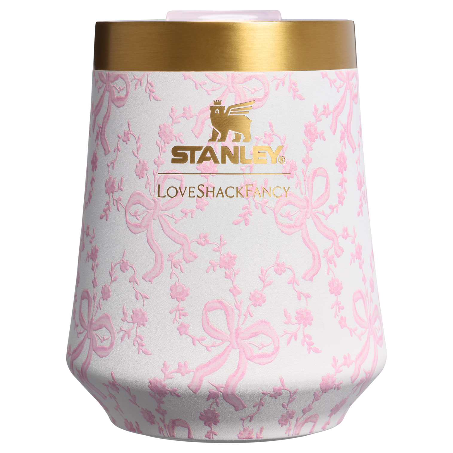 Shatterproof Luxury Stanley 1913 x LoveShackFancy Holiday Reserve Wine Tumbler D204X - Elegant Stemless Vacuum Insulated Wine Tumbler - Coquette Bow Chantilly