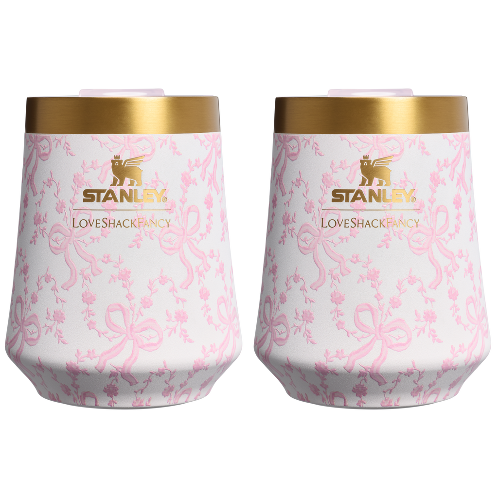 Flavor-Preserving Stanley 1913 x LoveShackFancy Holiday The Reserve Wine Tumbler Set | 2-pack D205C - Elegant Stemless Vacuum Insulated Wine Tumbler - Coquette Bow Chantilly