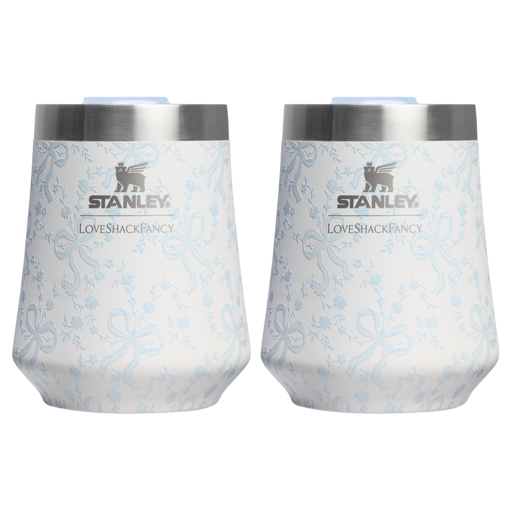 Flavor-Preserving Stanley 1913 x LoveShackFancy Holiday The Reserve Wine Tumbler Set | 2-pack D205C - Elegant Stemless Vacuum Insulated Wine Tumbler - Coquette Bow Winter Ice
