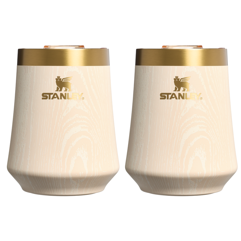 Premium Matte The Cheers & Cheer Reserve Wine Tumbler | 2-pack D190T - Premium Insulated Egg-Shaped Wine Glass for Outdoors - Birch Woodgrain