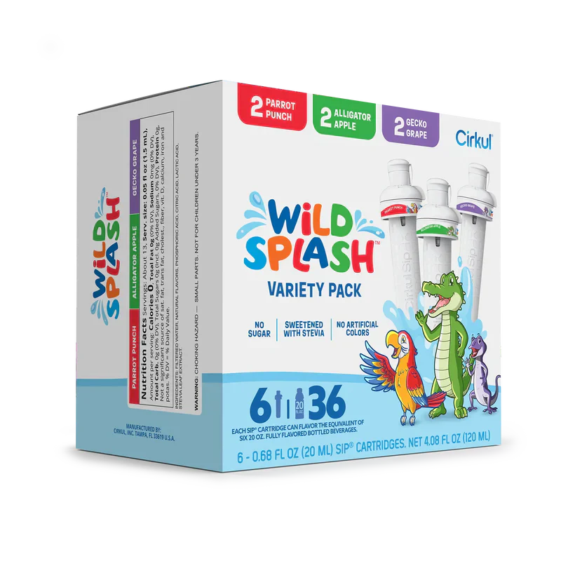 Zero-Calorie Wild Splash 6-Pack Variety Pack 2TB7 - Electrolyte Hydration Enhanced Taste Cartridges Detail